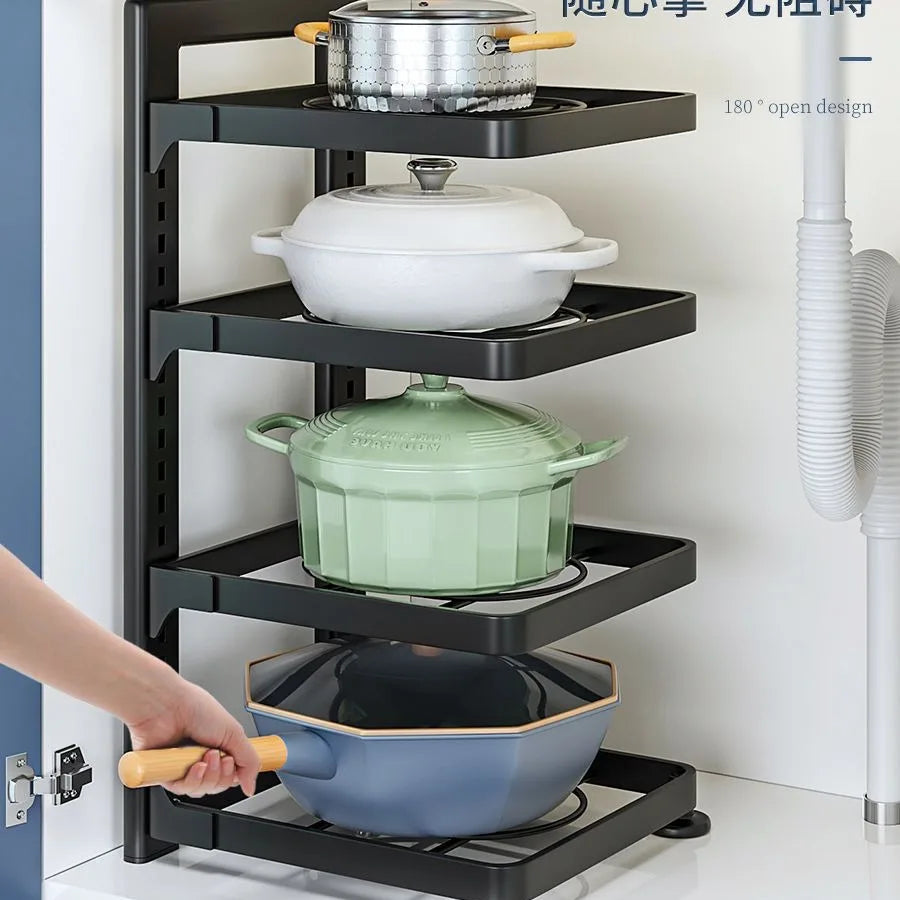 The Kitchen Is Equipped with Stainless Steel Shelves, Storage Racks, Sinks, and Multi-layered Household CabinetsKitchenOrganizer