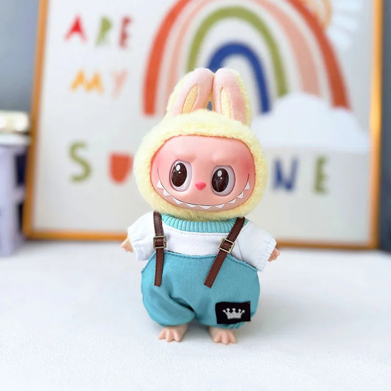 17cm Mini Plush Doll'S Clothes Outfit Accessories For Korea Kpop Exo Labubu Idol overalls pants set Macaron doll Clothing Gift