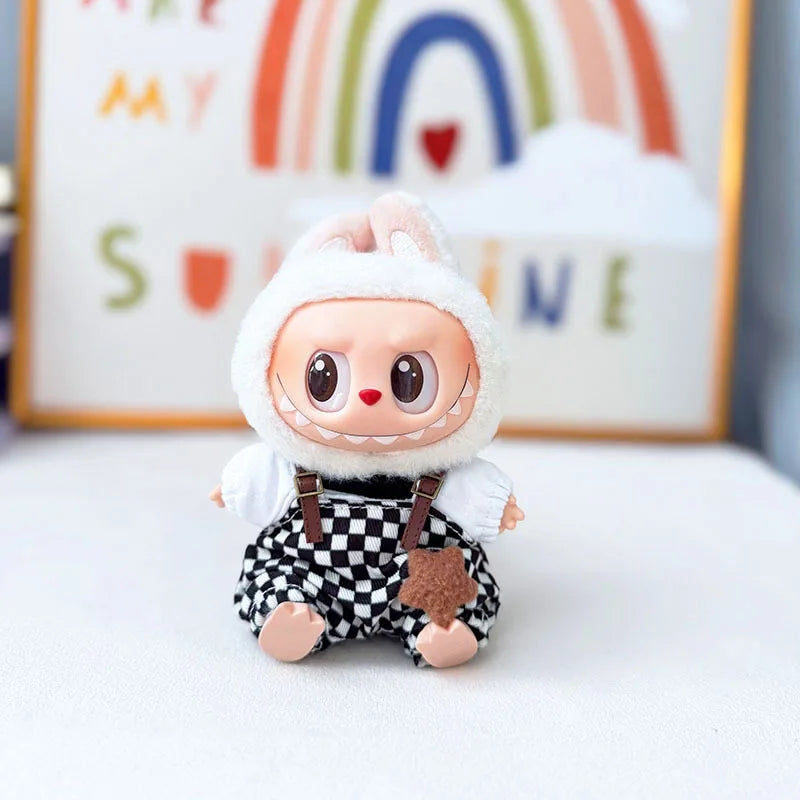 17cm Mini Plush Doll'S Clothes Outfit Accessories For Korea Kpop Exo Labubu Idol overalls pants set Macaron doll Clothing Gift
